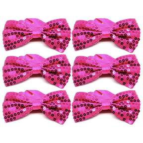 6x Hot Pink Glitter Sequin Small Bow Tie Bulk Pack - Shiny Fancy Dress Costume Party