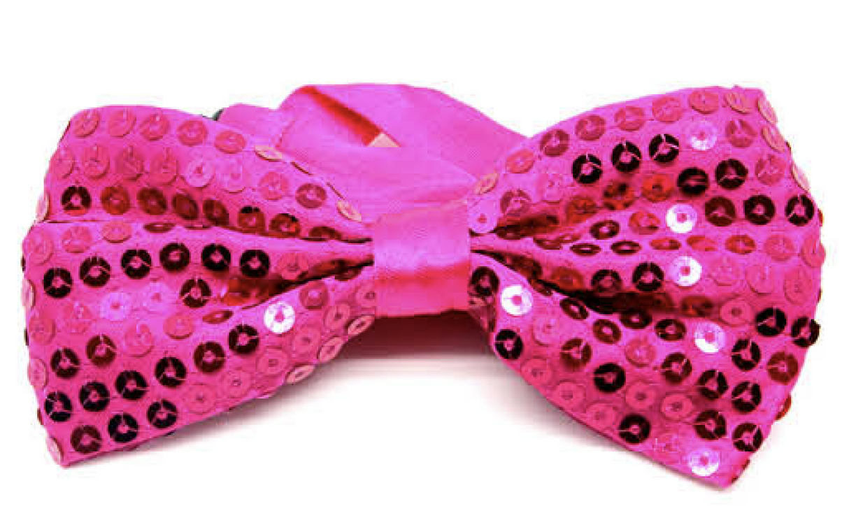 Hot Pink Glitter Sequin Small Bow Tie - Shiny Fancy Dress Costume Party