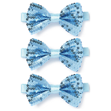 3x Light Blue Glitter Sequin Small Bow Tie Bulk Pack - Shiny Fancy Dress Costume Party