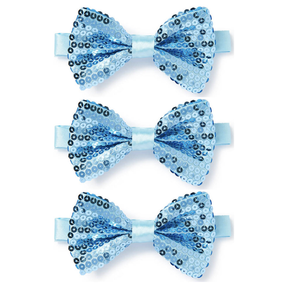 3x Light Blue Glitter Sequin Small Bow Tie Bulk Pack - Shiny Fancy Dress Costume Party