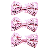 3x Light Pink Glitter Sequin Small Bow Tie Bulk Pack - Shiny Fancy Dress Costume Party