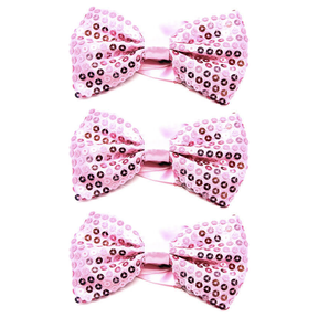 3x Light Pink Glitter Sequin Small Bow Tie Bulk Pack - Shiny Fancy Dress Costume Party