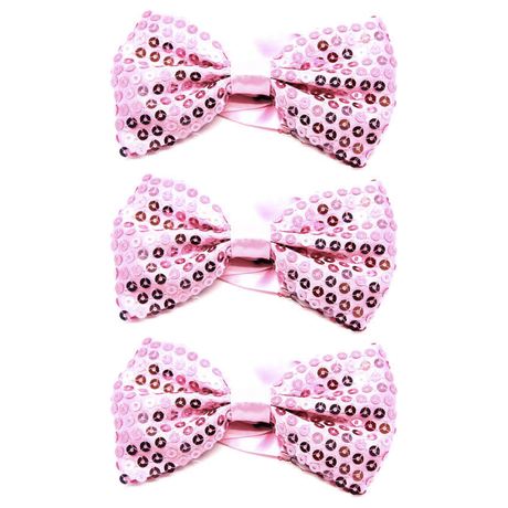 3x Light Pink Glitter Sequin Small Bow Tie Bulk Pack - Shiny Fancy Dress Costume Party