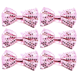 6x Light Pink Glitter Sequin Small Bow Tie Bulk Pack - Shiny Fancy Dress Costume Party