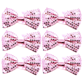 6x Light Pink Glitter Sequin Small Bow Tie Bulk Pack - Shiny Fancy Dress Costume Party