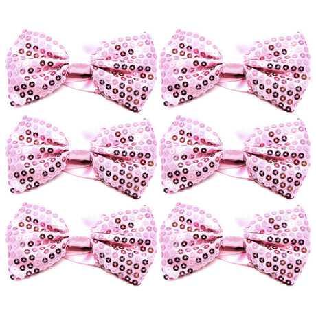 6x Light Pink Glitter Sequin Small Bow Tie Bulk Pack - Shiny Fancy Dress Costume Party