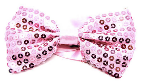 6x Light Pink Glitter Sequin Small Bow Tie Bulk Pack - Shiny Fancy Dress Costume Party
