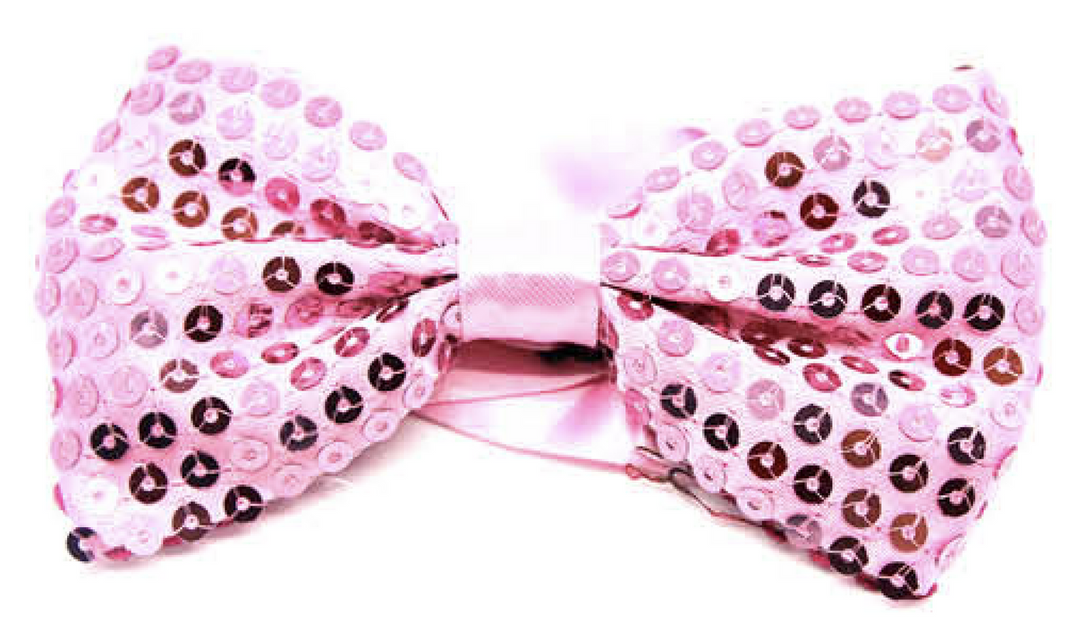 Light Pink Glitter Sequin Small Bow Tie - Shiny Fancy Dress Costume Party