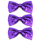 3x Purple Glitter Sequin Small Bow Tie Bulk Pack - Shiny Fancy Dress Costume Party