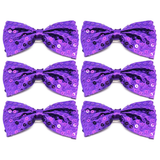 6x Purple Glitter Sequin Small Bow Tie Bulk Pack - Shiny Fancy Dress Costume Party