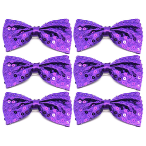 6x Purple Glitter Sequin Small Bow Tie Bulk Pack - Shiny Fancy Dress Costume Party