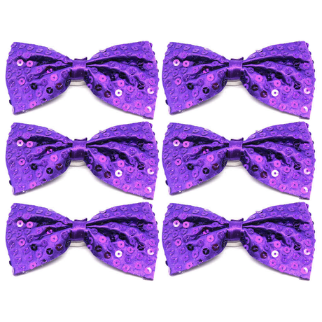 6x Purple Glitter Sequin Small Bow Tie Bulk Pack - Shiny Fancy Dress Costume Party