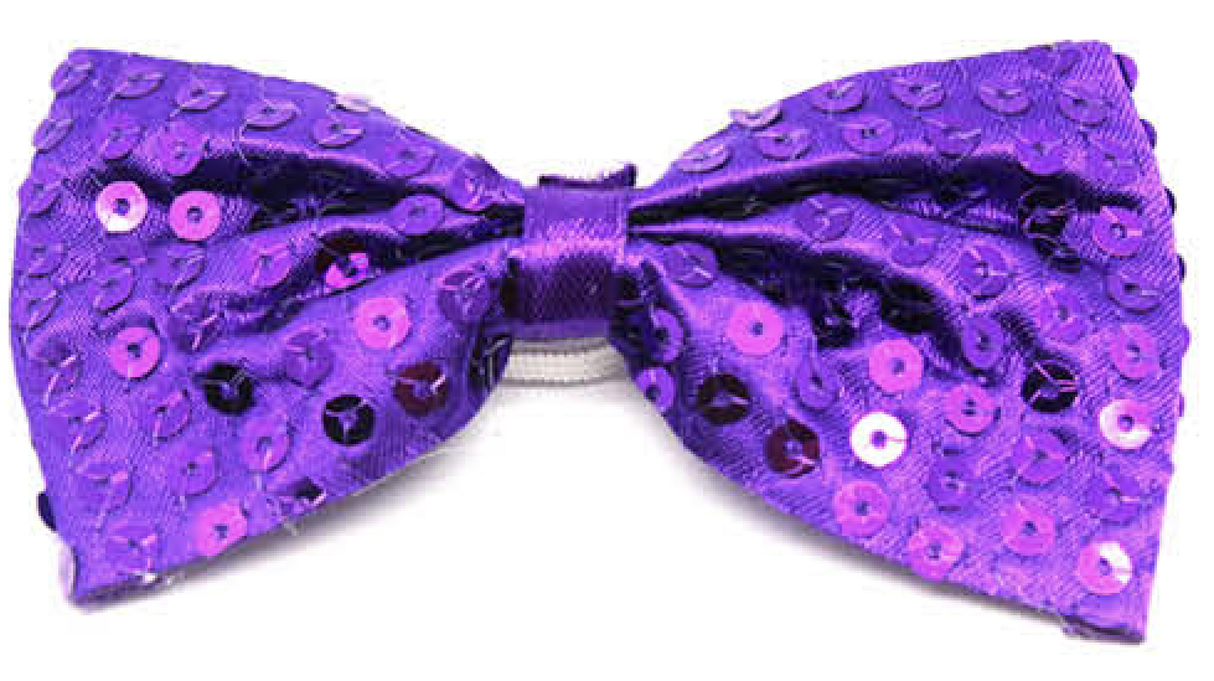 Purple Glitter Sequin Small Bow Tie - Shiny Fancy Dress Costume Party