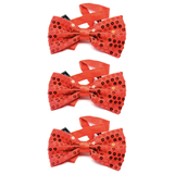 3x Red Glitter Sequin Small Bow Tie Bulk Pack - Shiny Fancy Dress Costume Party