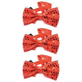 3x Red Glitter Sequin Small Bow Tie Bulk Pack - Shiny Fancy Dress Costume Party
