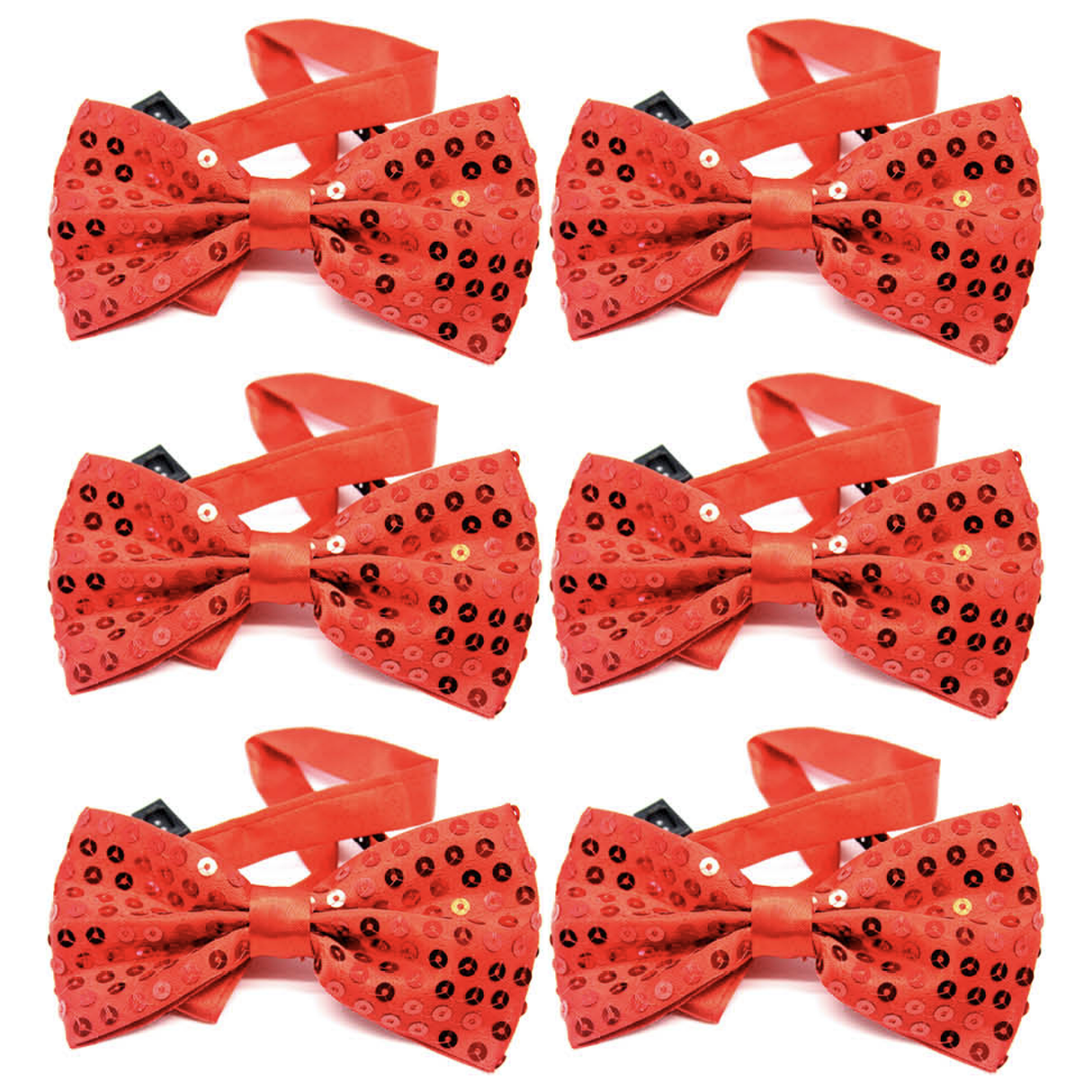 6x Red Glitter Sequin Small Bow Tie Bulk Pack - Shiny Fancy Dress Costume Party