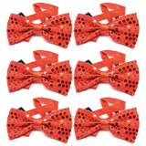 6x Red Glitter Sequin Small Bow Tie Bulk Pack - Shiny Fancy Dress Costume Party