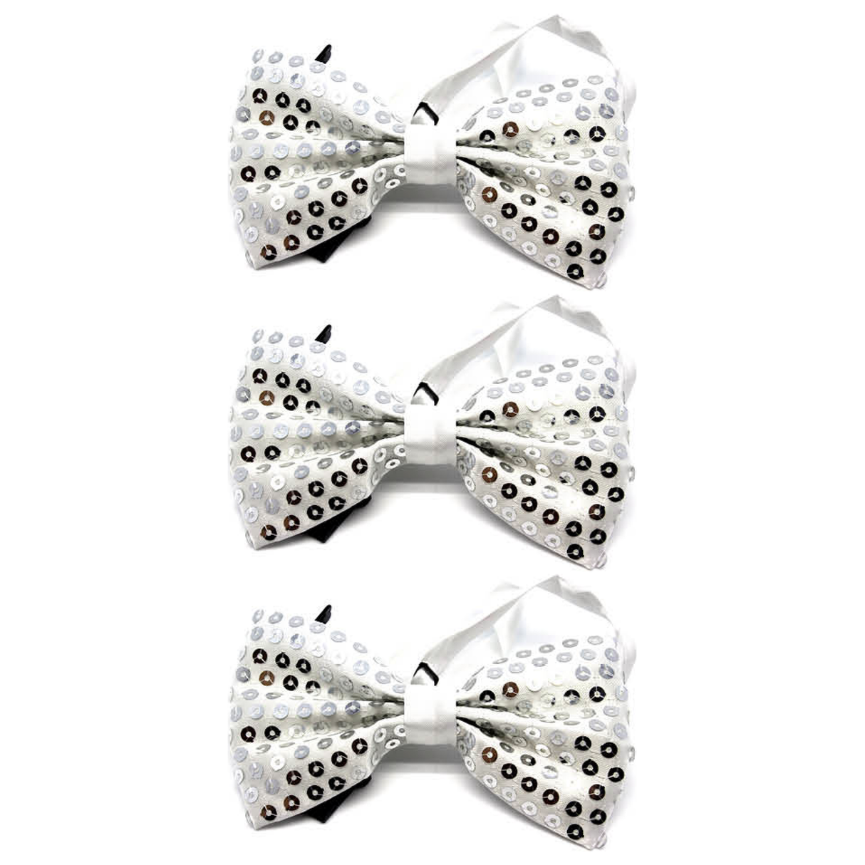 3x Silver Glitter Sequin Small Bow Tie Bulk Pack - Shiny Fancy Dress Costume Party