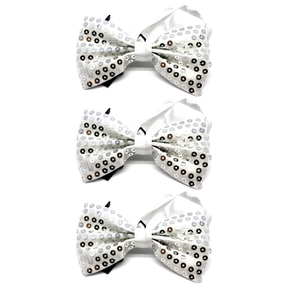 3x Silver Glitter Sequin Small Bow Tie Bulk Pack - Shiny Fancy Dress Costume Party