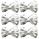 6x Silver Glitter Sequin Small Bow Tie Bulk Pack - Shiny Fancy Dress Costume Party