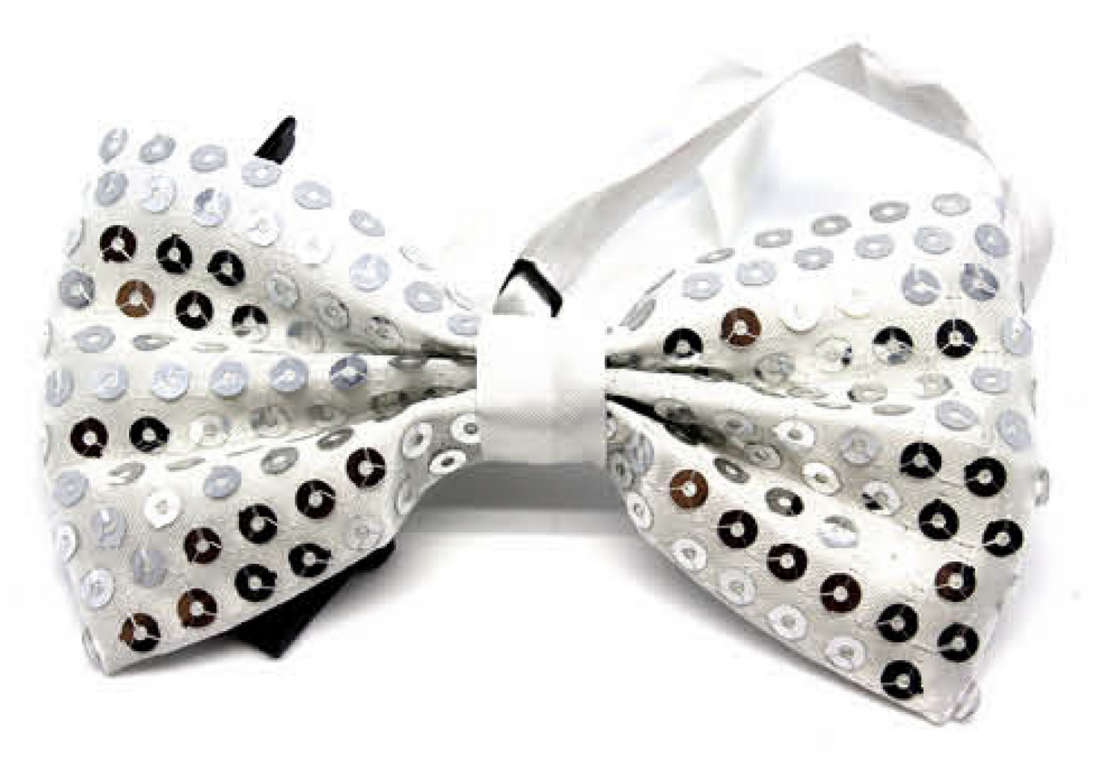 Silver Glitter Sequin Small Bow Tie - Shiny Fancy Dress Costume Party