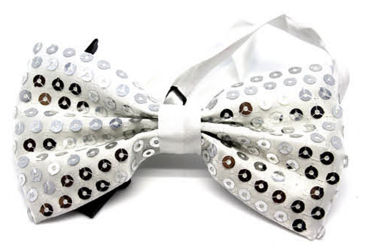 Silver Glitter Sequin Small Bow Tie - Shiny Fancy Dress Costume Party