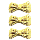 3x Yellow Glitter Sequin Small Bow Tie Bulk Pack - Shiny Fancy Dress Costume Party