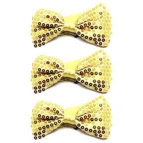 3x Yellow Glitter Sequin Small Bow Tie Bulk Pack - Shiny Fancy Dress Costume Party