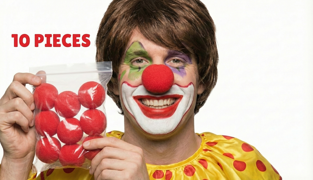 10x Red Soft Sponge Clown Noses Bulk Pack - Circus/Halloween (Costume Accessory)