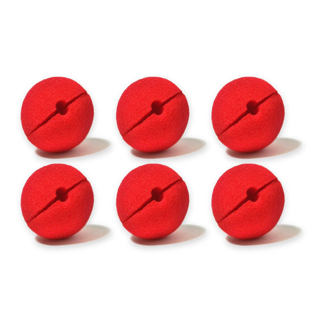 6x Red Soft Sponge Clown Nose - Circus/Halloween (Costume Accessory)