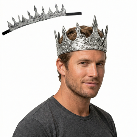 Silver Bendable Deluxe King Crown - Medieval Prop Costume (Halloween & Fancy Dress)