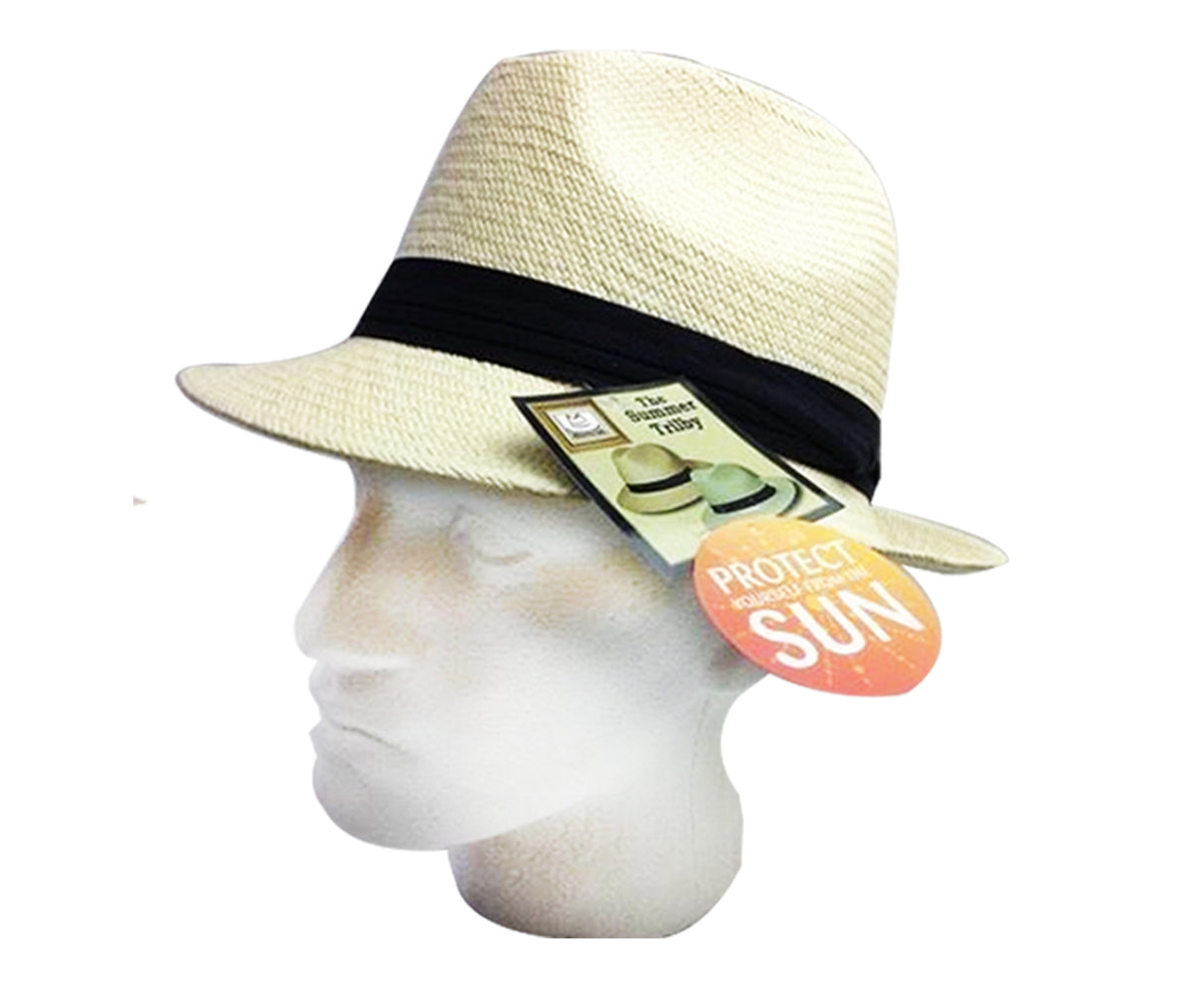 MELBOURNE HATS Fedora  Ecuadorian Palm Straw Hat Handwoven Summer Panama Trilby - Natural - X-Small (56cm)