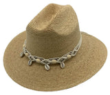 Jacaru 1816 Palm Straw Sun Hat with Shell Hatband - Natural (One Size Vegan Friendly) - Beige