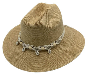 Jacaru 1816 Palm Straw Sun Hat with Shell Hatband - Natural (One Size Vegan Friendly) - Beige