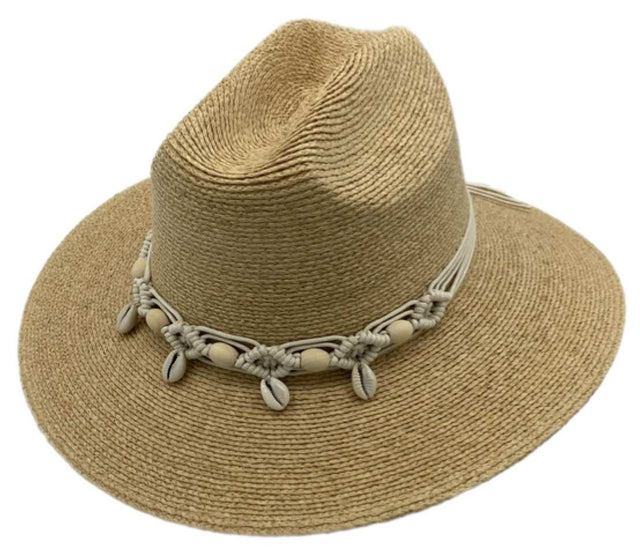 Jacaru 1816 Palm Straw Sun Hat with Shell Hatband - Natural (One Size Vegan Friendly) - Beige