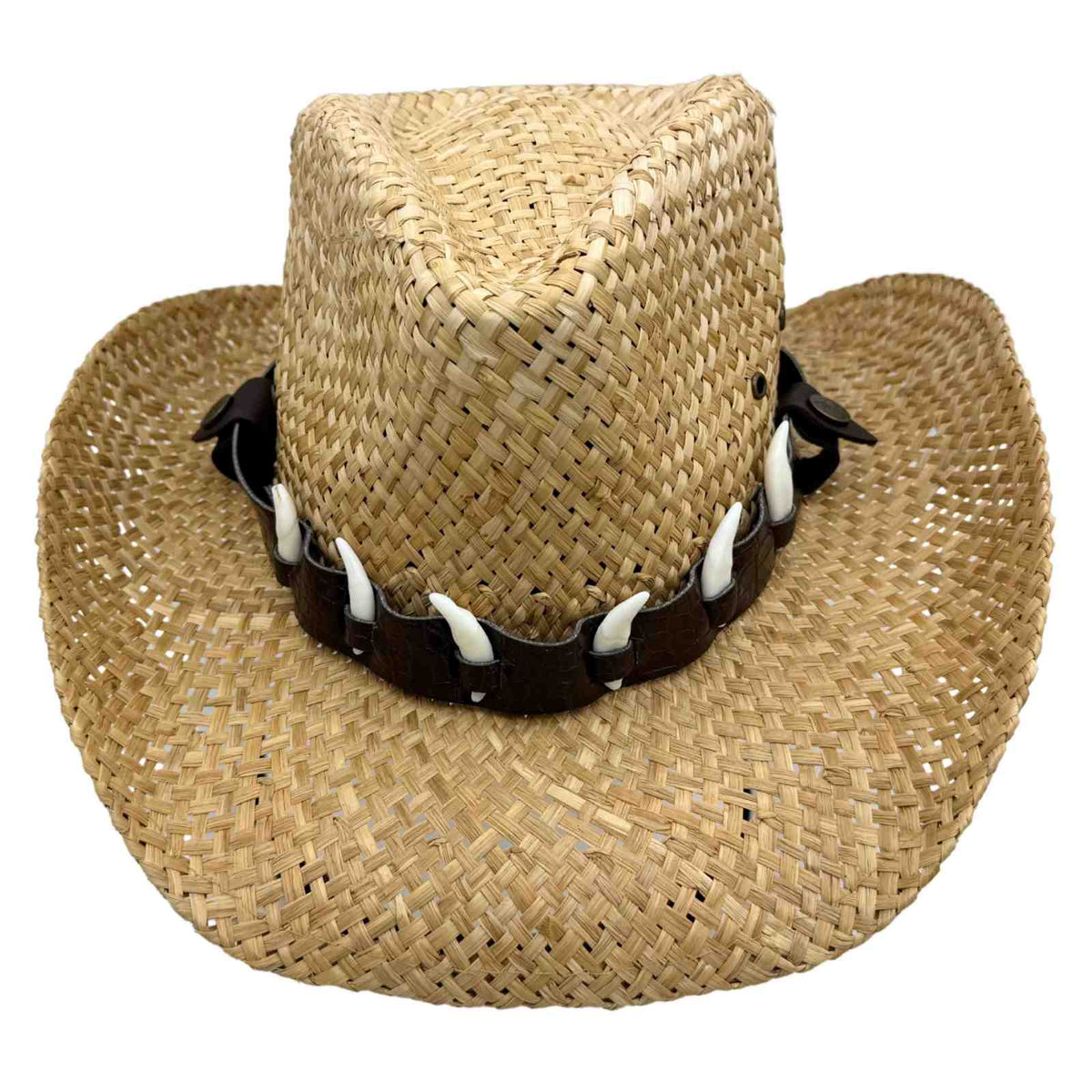 Jacaru 1818G Straw Cowboy Hat with 6 Faux Bones Hatband - Natural (Croc Print Band)