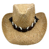 Jacaru 1818G Straw Cowboy Hat with 6 Faux Bones Hatband - Natural (Croc Print Band)
