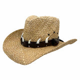 Jacaru 1818G Straw Cowboy Hat with 6 Faux Bones Hatband - Natural (Croc Print Band)