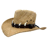Jacaru 1818G Straw Cowboy Hat with 6 Faux Bones Hatband - Natural (Croc Print Band)