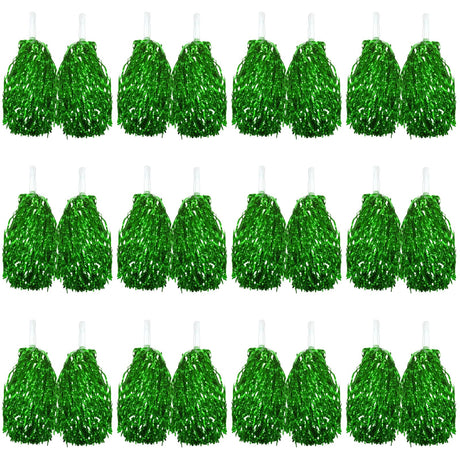 Set of 12 Pairs Green Metallic Cheerleading Pom Poms Bulk Pack w/ Easy-Grip Handles (Australia Day/Sports)