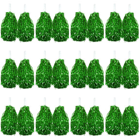 Set of 12 Pairs Green Metallic Cheerleading Pom Poms Bulk Pack w/ Easy-Grip Handles (Australia Day/Sports)
