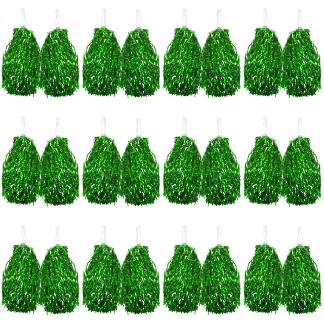 Set of 12 Pairs Green Metallic Cheerleading Pom Poms Bulk Pack w/ Easy-Grip Handles (Australia Day/Sports)
