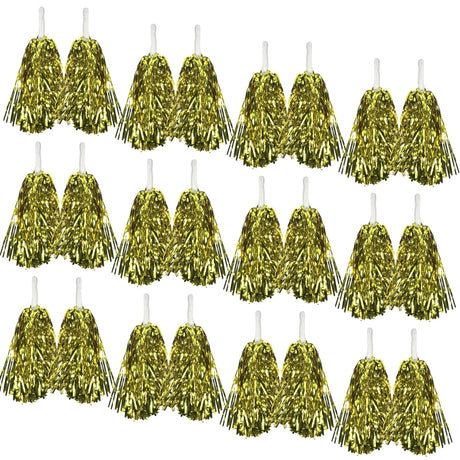 Set of 12 Pairs Yellow Metallic Cheerleading Pom Poms Bulk Pack w/ Easy-Grip Handles (Australia Day/Sports)