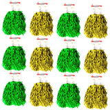 12-Pack Green & Yellow Metallic Cheerleading Pom Poms - 6 Green + 6 Yellow Pairs (Australia Day/Sports)