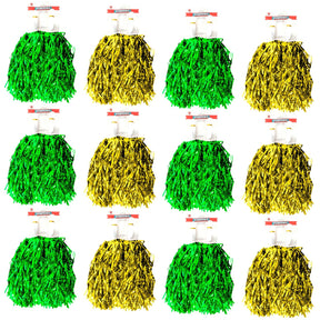 12-Pack Green & Yellow Metallic Cheerleading Pom Poms - 6 Green + 6 Yellow Pairs (Australia Day/Sports)