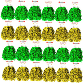 24-Pack Green & Yellow Metallic Cheerleading Pom Poms - 12 Green + 12 Yellow Pairs (Australia Day/Sports)
