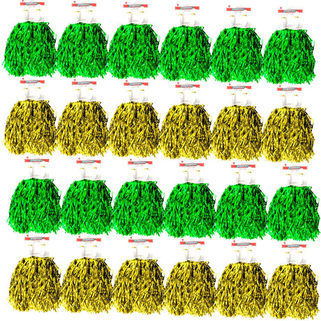 24-Pack Green & Yellow Metallic Cheerleading Pom Poms - 12 Green + 12 Yellow Pairs (Australia Day/Sports)