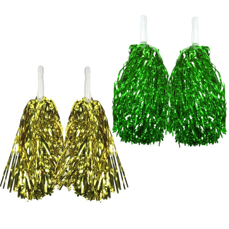 2-Pack Green & Yellow Metallic Cheerleading Pom Poms - 1 Green + 1 Yellow Pair (Australia Day/Sports)