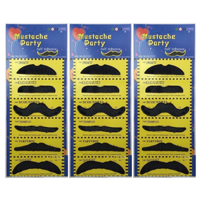 3x Brown 70s Fake Adhesive Moustache Pack - Props (Halloween Costume & Fancy Dress)