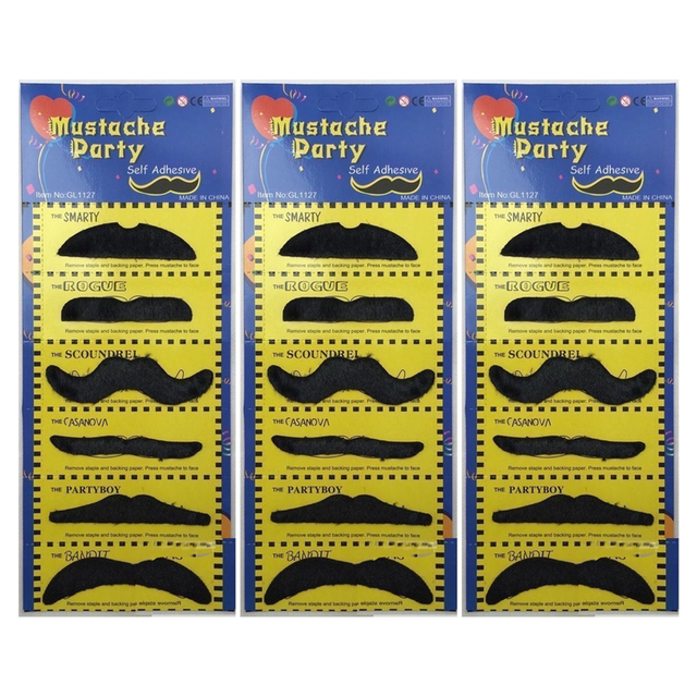 3x Brown 70s Fake Adhesive Moustache Pack - Props (Halloween Costume & Fancy Dress)